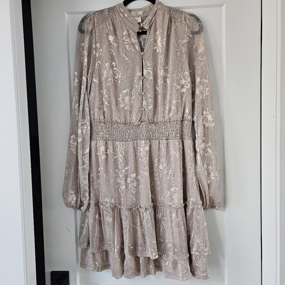 Elegant Floral Long Sleeve Mini Dress